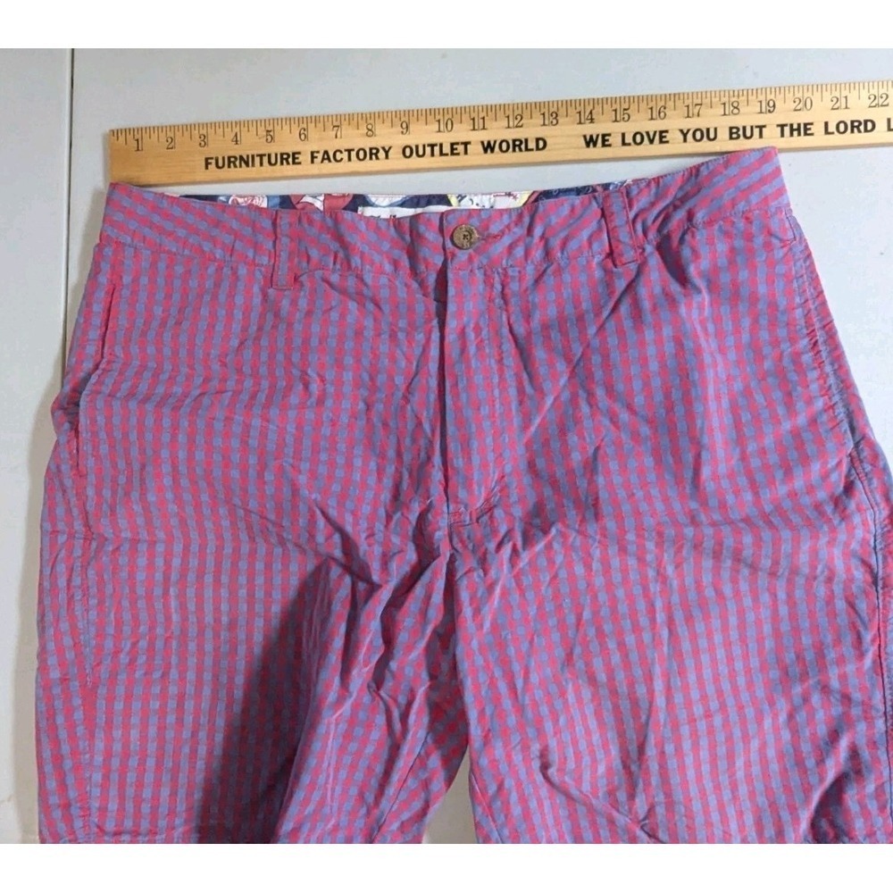 Tailor Vintage Shorts Mens sz 32 Red Blue Gingham Check Chino Beach Preppy - Picture 8 of 16